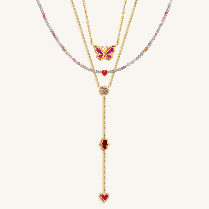 Open Heart Multi-Stone Necklace Set