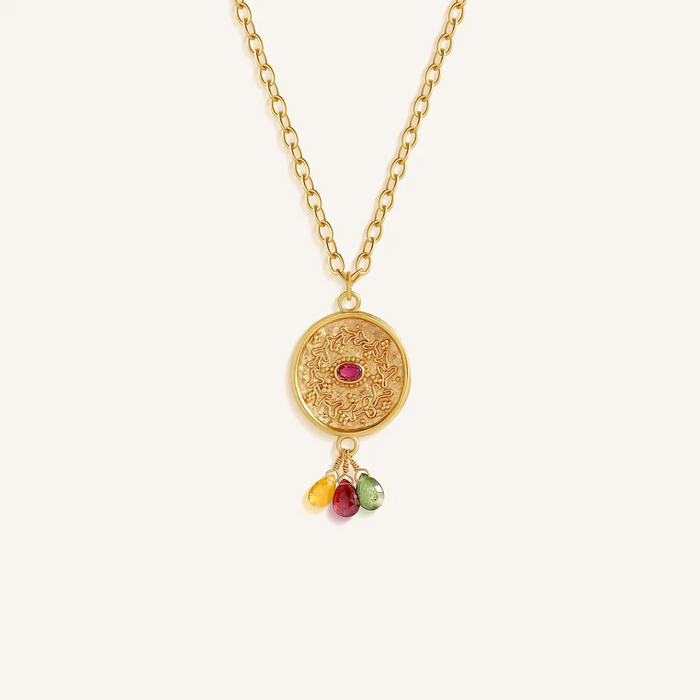 Sacred Flow Multi-Drop Gemstone Medallion Necklace
