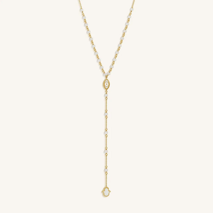 Fresh Ambition Moonstone Evil Eye & Hamsa Gold Necklace