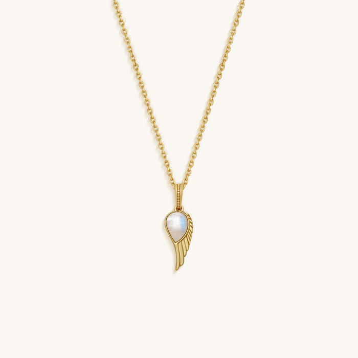 Lightness of Being Moonstone Angel Wing Gold Necklace