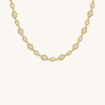 Lunar Alignment Moonstone Hamsa & Evil Eye Gold Necklace