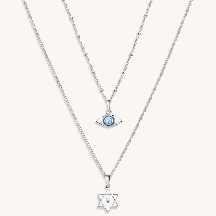 Unwavering Faith - Silver Evil Eye Star of David Necklace