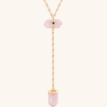 Open Hearted Gold Rose Quartz Evil Eye Double Pointer Necklace