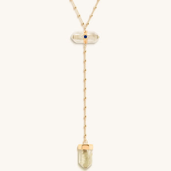 Vibrationally High Gold Citrine Evil Eye Double Pointer Necklace