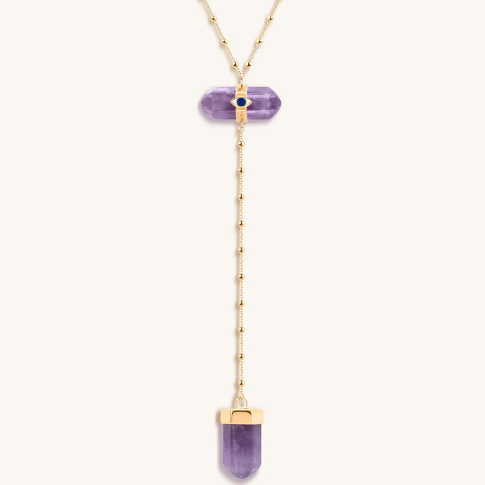 Soothing Remedy Gold Amethyst Evil Eye Double Pointer Necklace