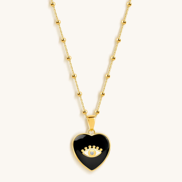 Grounded in Love Black Onyx Heart Diamond Evil Eye Necklace