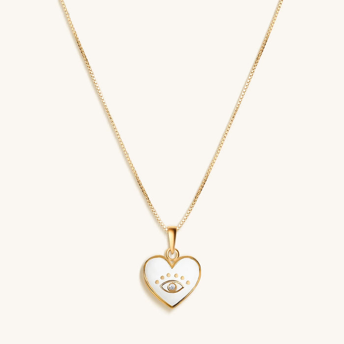 Lovely Light - Evil Eye & Diamond White Enamel Heart Necklace