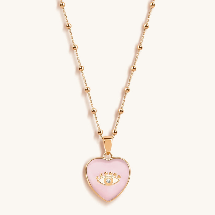 Harmonious Emotions Mother Of Pearl Heart Evil Eye Necklace