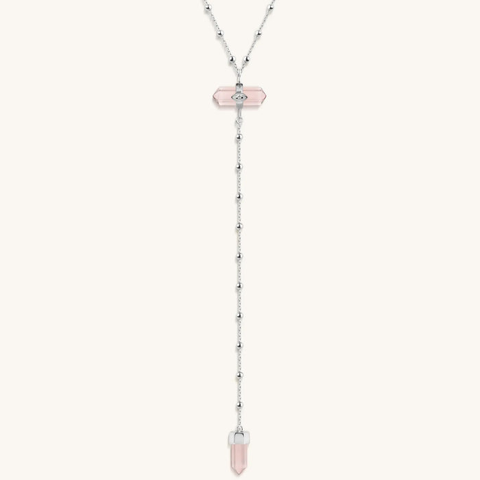 Guided by Love Rose Quartz Silver Evil Eye Necklace
