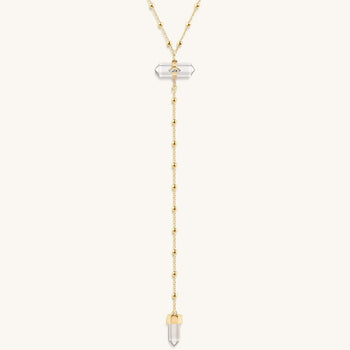 Clear Mind Crystal Quartz Gold Evil Eye Necklace