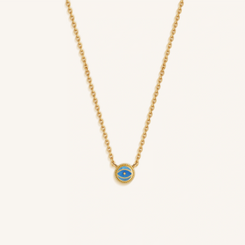 Tidal Serenity Aquamarine March Birthstone Evil Eye Gold Necklace