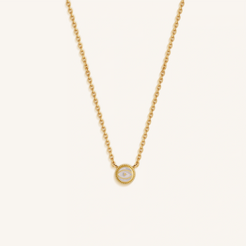 Luminous Sentinel White Quartz April Birthstone Evil Eye Gold Necklace