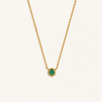 Verdant Guardian Emerald Agate May Birthstone Evil Eye Gold Necklace