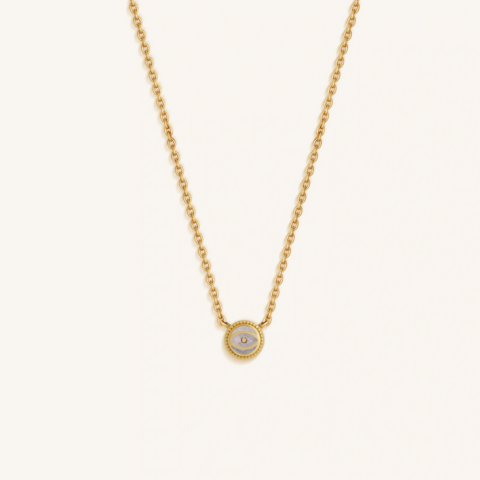 Celestial Shield Moonstone June Birthstone Evil Eye Gold Necklace