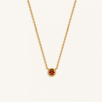 Crimson Guardian Ruby July Birthstone Evil Eye Gold Necklace