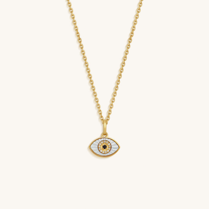 Endless Love Mother of Pearl Evil Eye Solid Gold Necklace