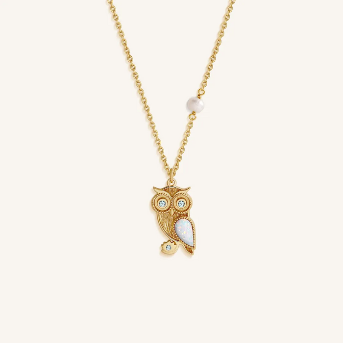 Moonlit Wisdom Owl Opal Necklace