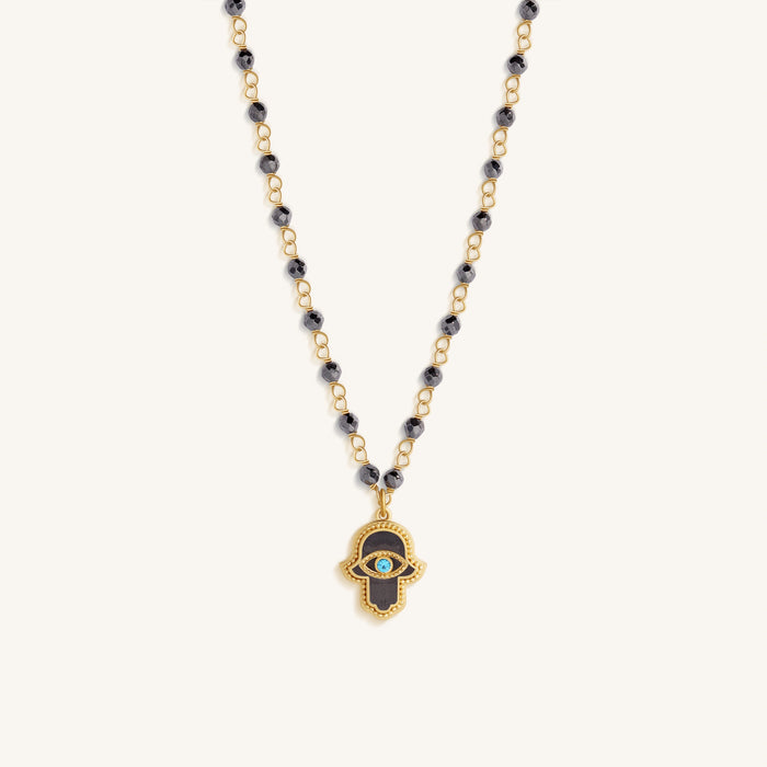 Celestial Flow Hamsa Hematite & Aquamarine Necklace