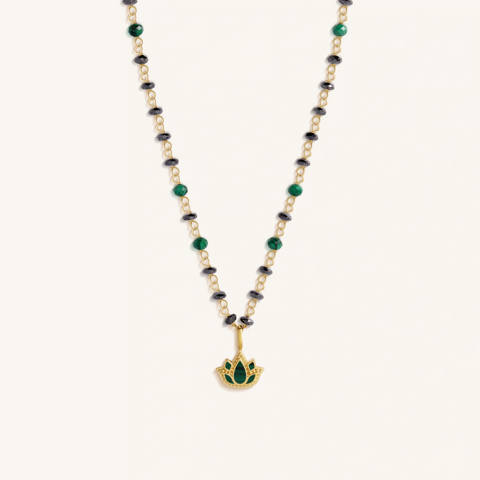 Tranquil Bloom Lotus Hematite & Malachite Necklace