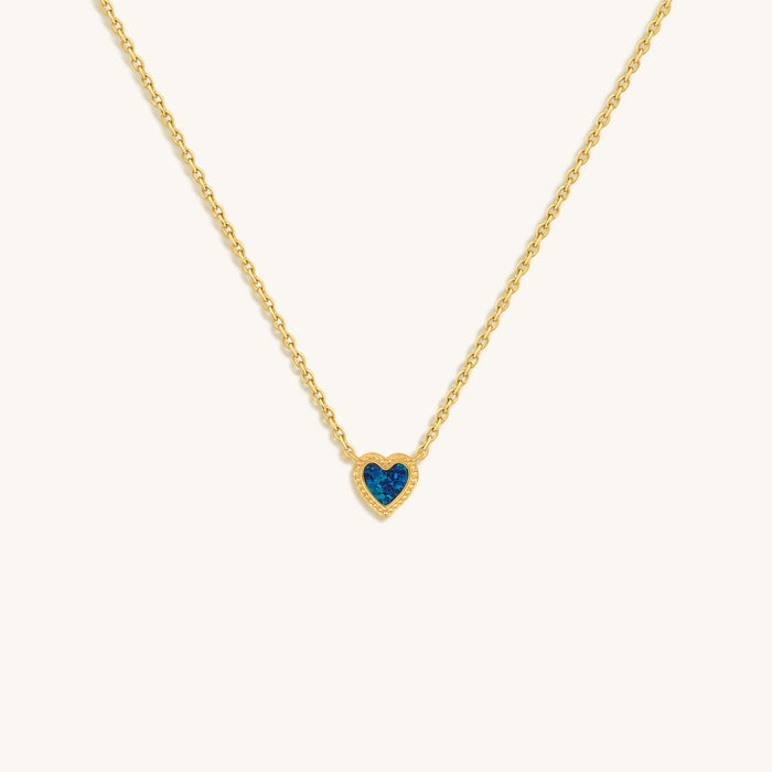 Confident Soul Lab Blue Opal Heart Gold Necklace