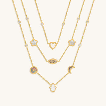 Spirit’s Transformation Multi-Symbol Mother of Pearl Layered Necklace
