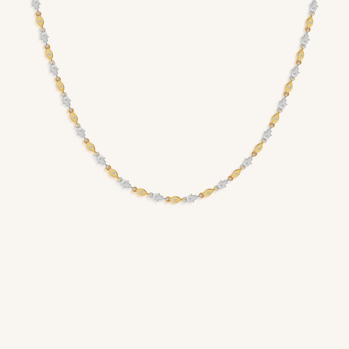 Dual Protection Hamsa & Evil Eye Mixed Metal Necklace