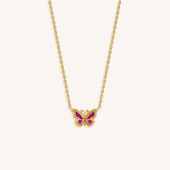 Graceful Renewal Pink Chalcedony Butterfly Necklace