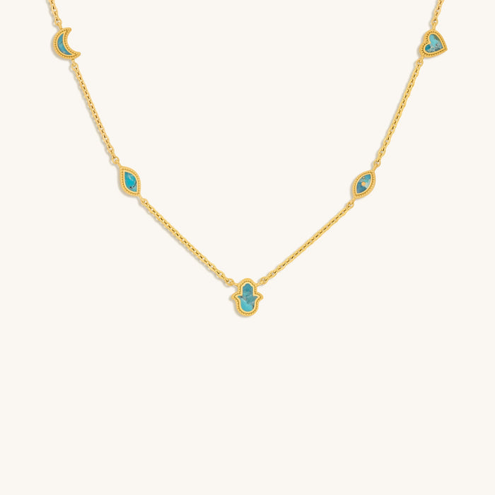 Peaceful Intentions Turquoise Multi-Symbol Gold Necklace