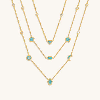Everlasting Blessings Turquoise Multi-Symbol Gold Layer Necklace