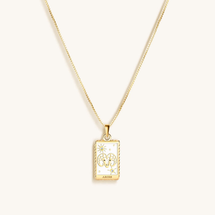Courageous Soul White Enamel Aries Card Necklace
