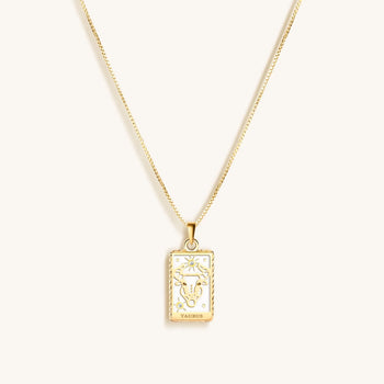 Patient Progress White Enamel Taurus Card Necklace