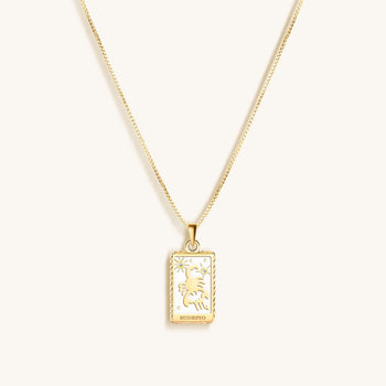 Passionate Devotion White Enamel Scorpio Card Necklace