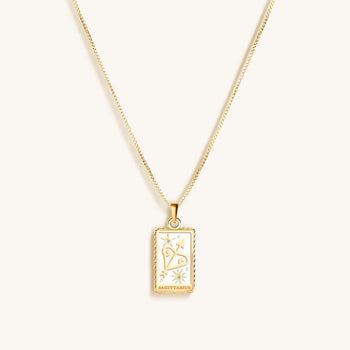 Optimistic Temperament White Enamel Sagittarius Card Necklace