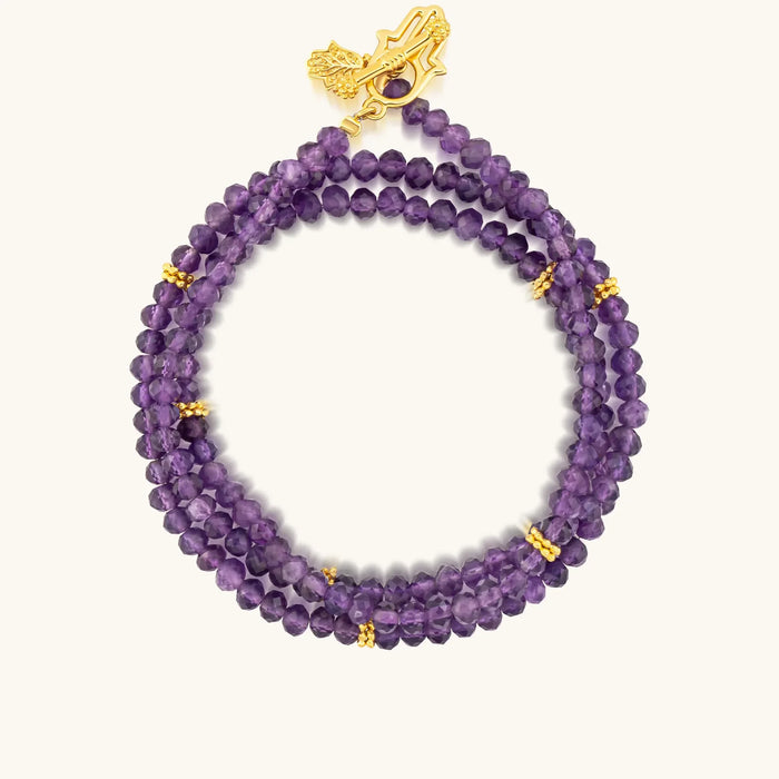 Divine Balance Amethyst Hamsa Wrap Bracelet