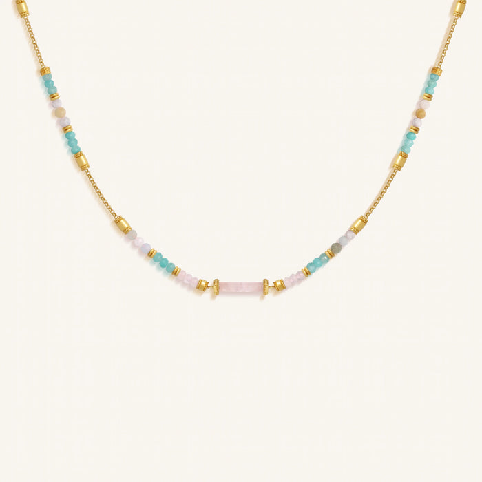 Nurturing Energy Rose Quartz Center Tube Beaded Necklace