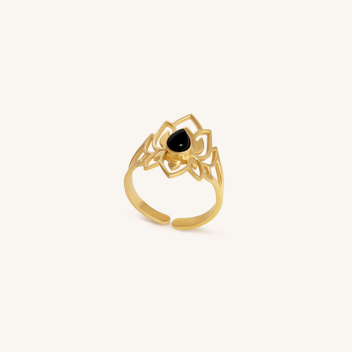 Lotus Grace Royale Onyx Gold Ring