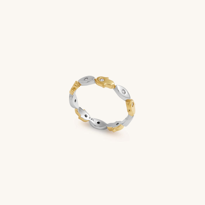 Fortune Balance Hamsa & Evil Eye Gold Ring