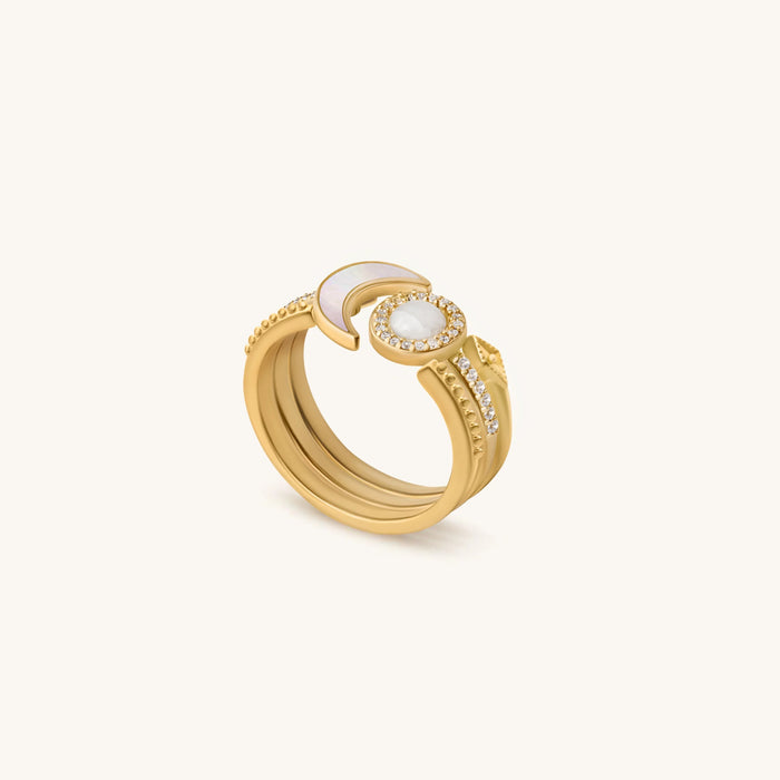 Lunar Brilliance Rainbow Moonstone Moon Gold Ring