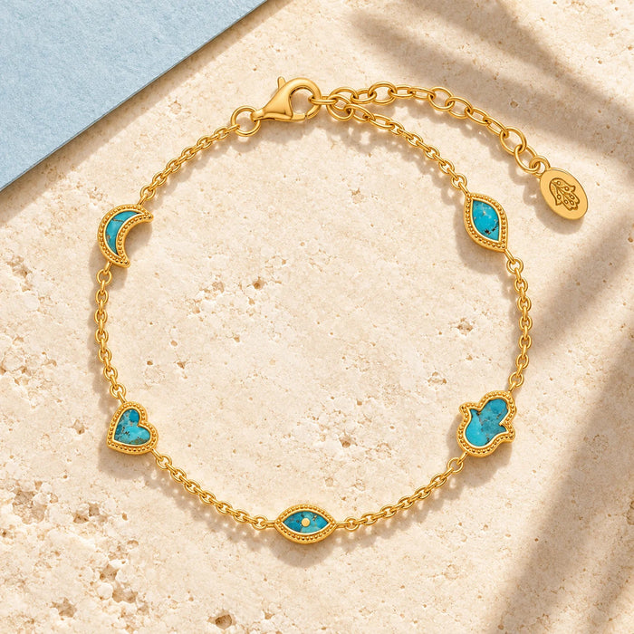 Abundant Clarity Turquoise Multi-Symbol Gold Bracelet