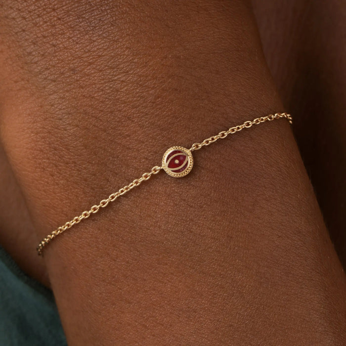 Radiant Guardian Ruby Jade July Birthstone Evil Eye Gold Bracelet