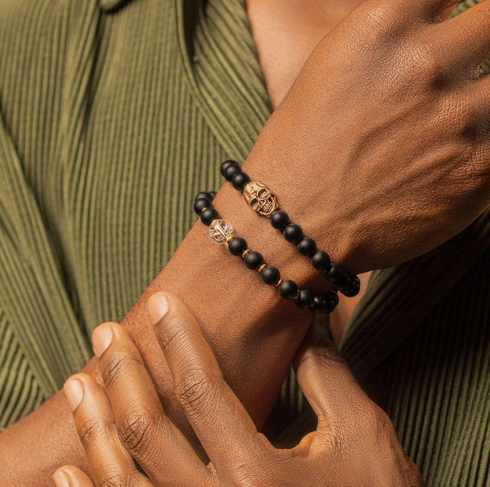 Karma and Luck Bracelets - Mens - Celebrate Life - Matte Onyx Skull Charm Bracelet