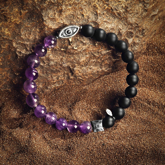 Karma and Luck Bracelet - Soothing Protection - Amethyst Matte Onyx Evil Eye Charm Bracelet