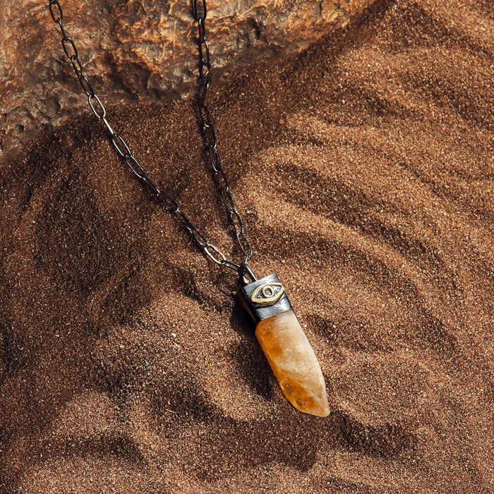 Karma and Luck Necklace - Spiritual Joy - Evil Eye Citrine Slab Necklace