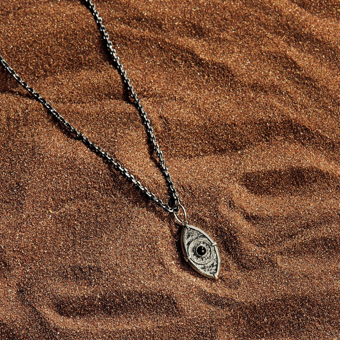 Karma and Luck Necklace - Utmost Safety - Evil Eye Black Onyx Silver Necklace