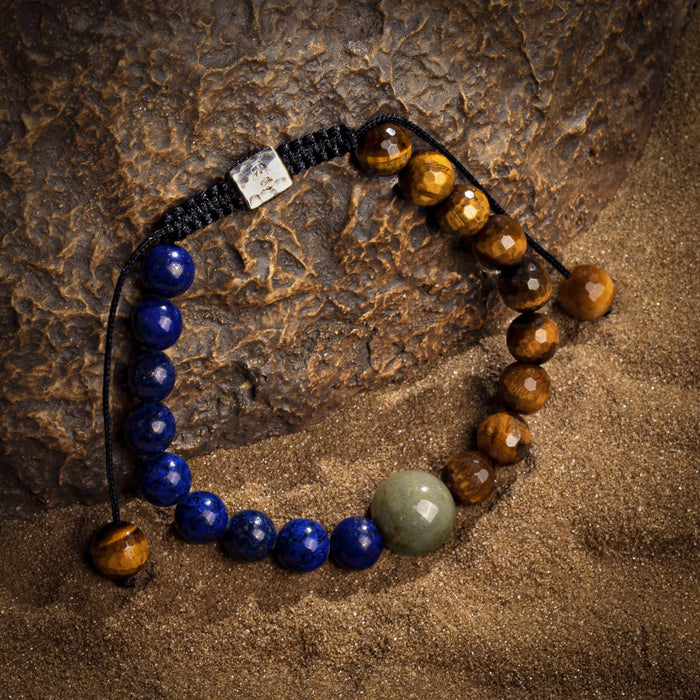 Karma and Luck Bracelet - Lapis Tiger's Eye Jade Stone Macrame Bracelet