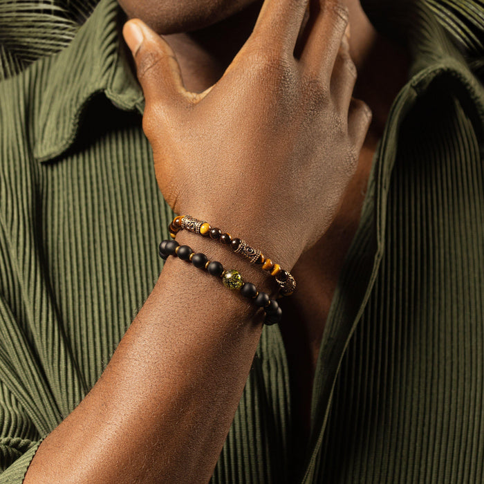 Karma and Luck Bracelets - Mens - Healing Courage - Tiger's Eye Triple Protection Bracelet