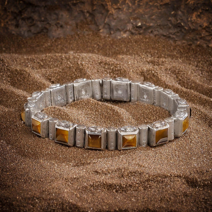 Karma and Luck Bracelets - Mens - Sterling Silver Oxy Mantra Bracelet Tiger Eye