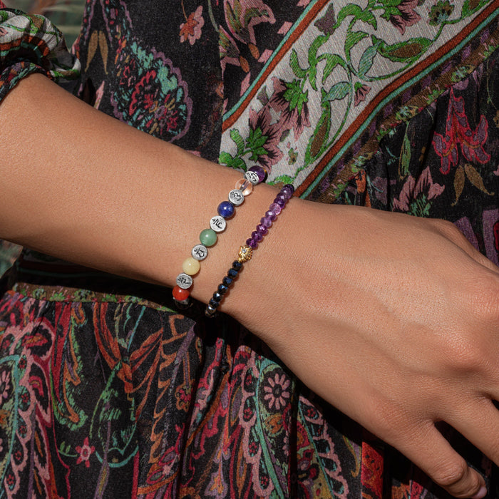 Karma and Luck Bracelets - Womens - Blessed Equilibrium - Amethyst Lotus Hematite Health Bracelet