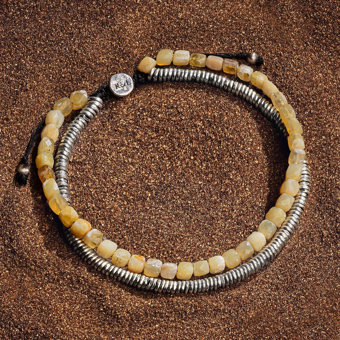 Karma and Luck Bracelets - Mens - Absolute Clarity- Heishi Yellow Beads Double Bracelet