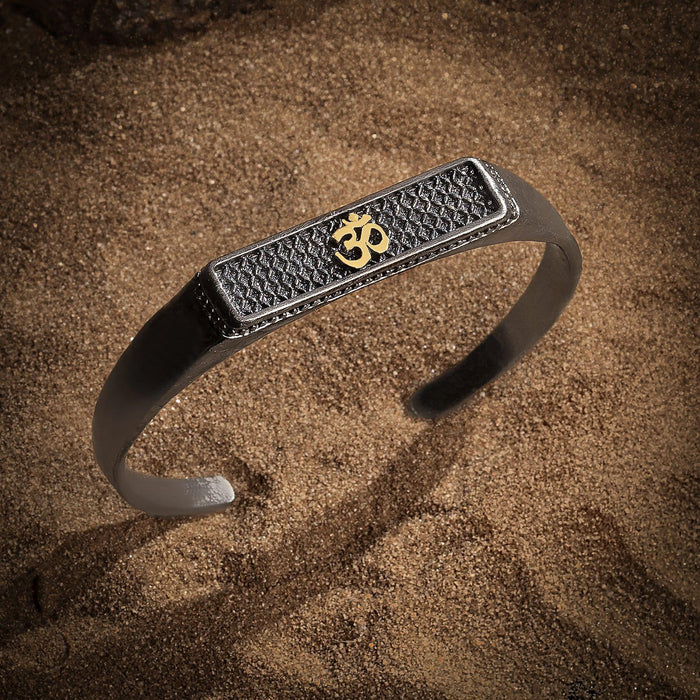 Karma and Luck Bracelet - Encompassing Wisdom - Black Gold OM Charm Cuff